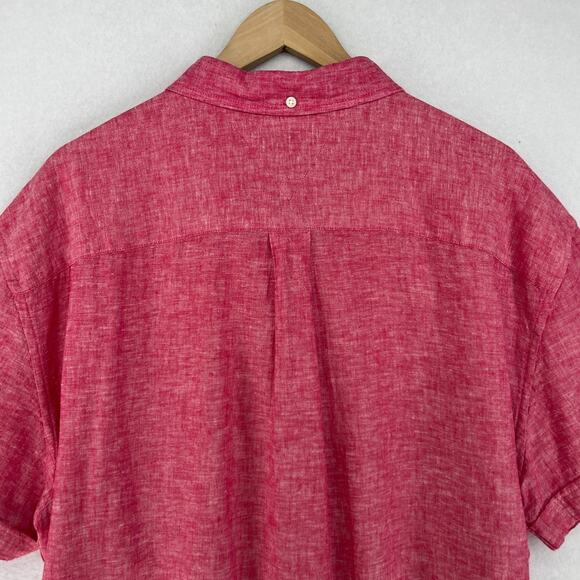 TOMMY HILFIGER Shirt Mens 2XL Cotton Linen Chambray Button Up Short Sleeve Pink - Picture 6 of 14